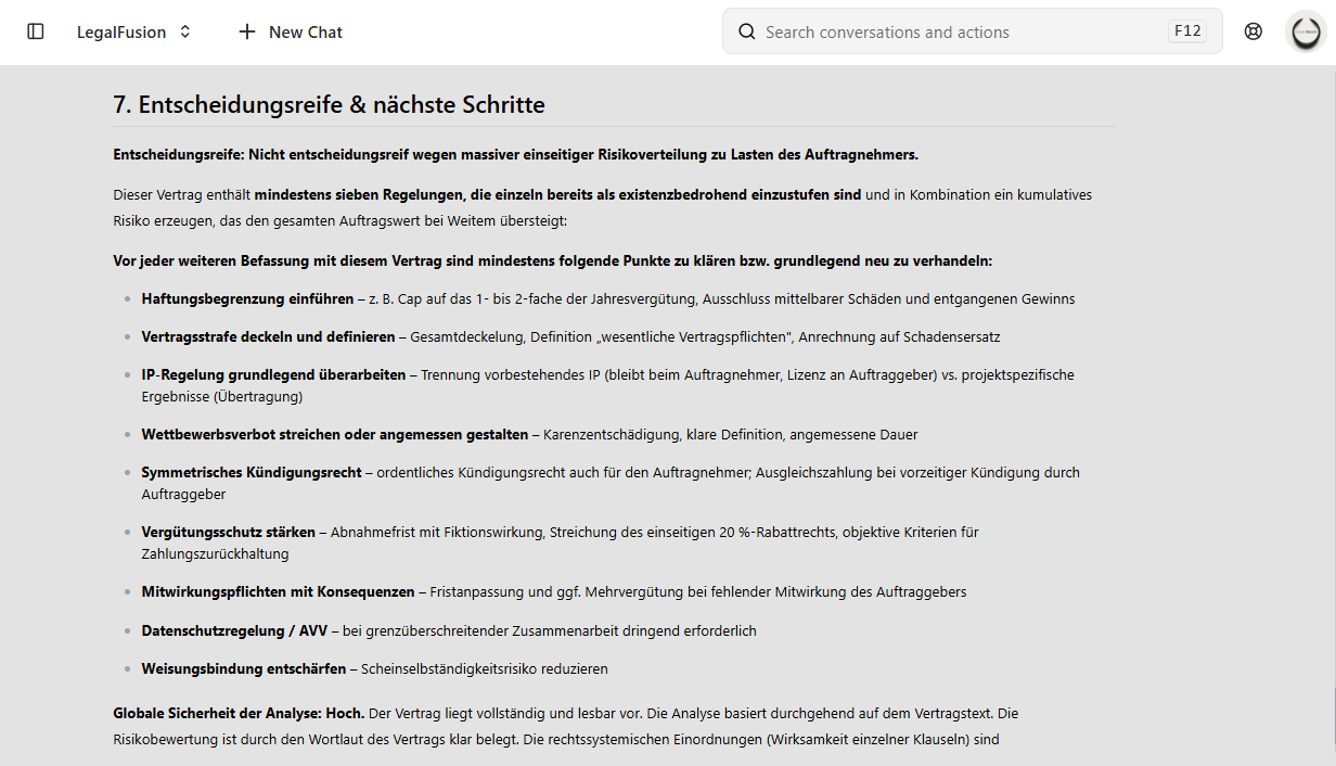 Entscheidungsreife und nächste Schritte in LegalFusion